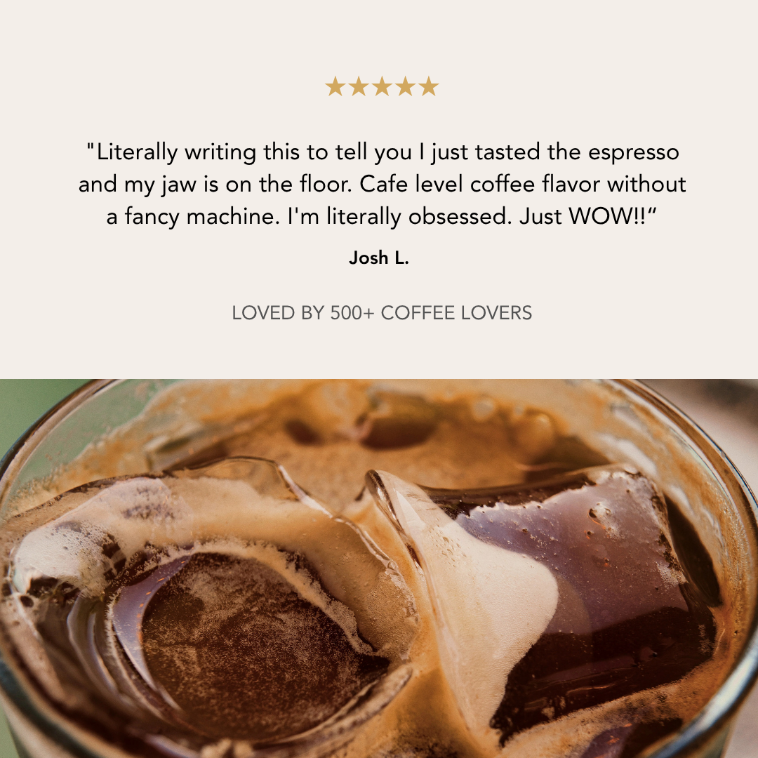 Customer review praising ZIPURE's espresso flavor, loved by over 500 coffee lovers
